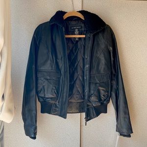 Genuine Leather bomber jacket with Sherpa collar